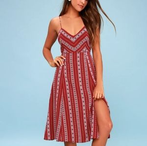 Red Rust Print Midi Dress